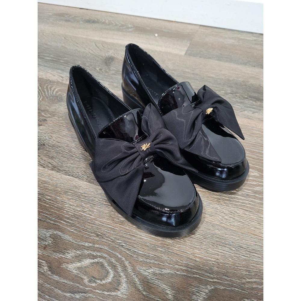 Karl Lagerfeld Paris Camilia Bow Black Patent Leather Loafers Womens Size 7 New